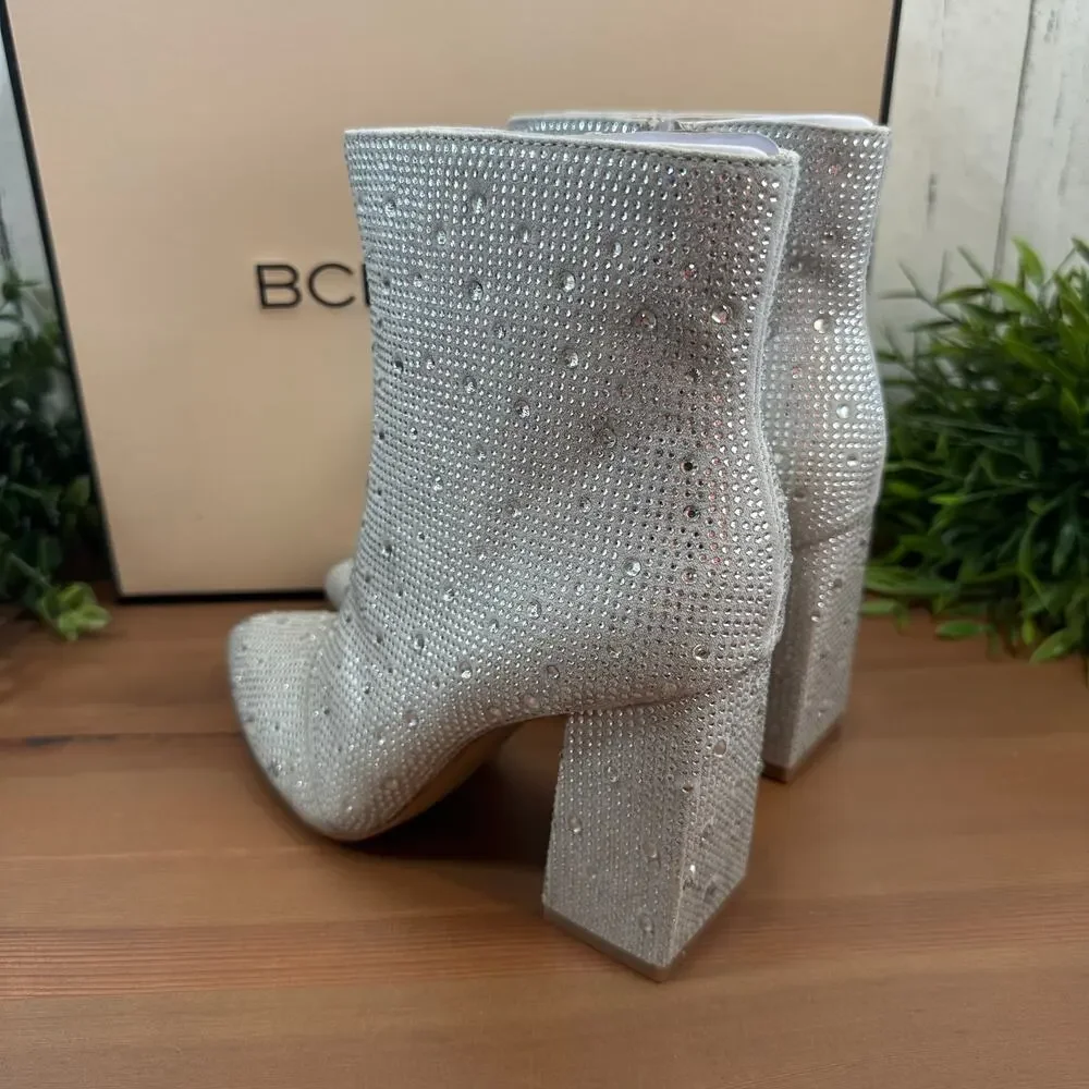 BCBGeneration Briel 2 Sparkle‎ Silver Heeled Bootie Boots Size 5.5